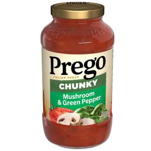 Prego Chunky Mushroom and Green Pepper Pasta Sauce, 23.75 Oz Jar (EXP 12/01/26)