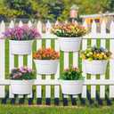 Layhit 6 Pcs Wall Hanging Planters Outdoor Pot Planter Wine Barrel Planter Distressed Oak Thickened Plastic Water Storage Flower Pots for Plants Flower Indoor Outdoor Railing (10 Inches,White)