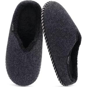 KuaiLu Womens Memory Foam Slippers Ladies Cozy Fuzzy Plush Fur Lined Warm Winter Cushioned Slip on House Bedroom Shoes Comfy Indoor Outdoor Hard Sole Arch Supportive Plantar Fasciitis Black Size 9