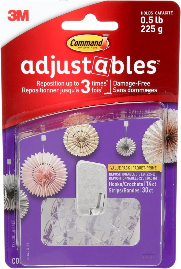 Command 17830Clr-14Es Adjustables Repositionable Mini Fasteners, 14 Hooks/Pack
