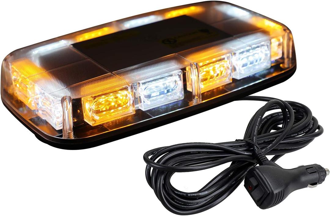 ASPL [Upgraded 5] 48LED Roof Top Strobe Lights, High Visibility Emergency Safety Warning LED Mini Strobe Light bar with Magnetic Base for 12-24V Snow Plow, Trucks, Construction Vehicles (Amber/White)