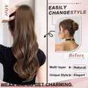 Ponytail Extension, Drawstring Ponytail Extension for Women 23 Inch Long Wavy Light Brown Pony Tails Hair Extensions Synthetic Clip in Ponytail Hairpiece for Women