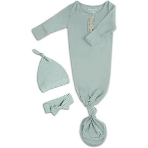 Baby Noah Newborn Knotted Gown Set with Hat and Headband - Buttery Soft Tie Bottom Gown for Baby's Sweet Dreams 