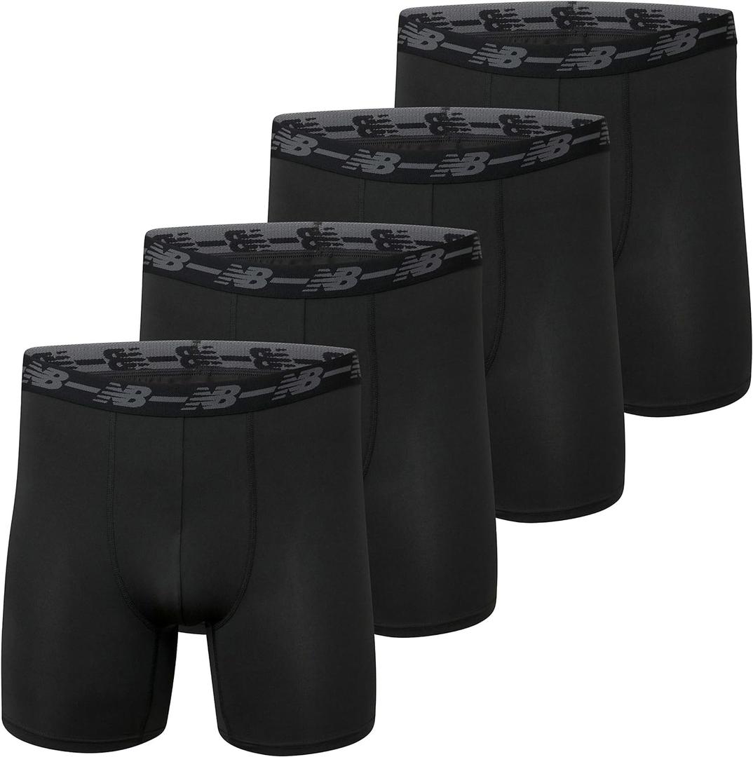 New Balance Men's Mesh Jersey Performance Wicking No Fly Boxer Briefs Underwear (4 Pack) (Black/Black/Black/Black)