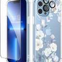 GVIEWIN for iPhone 13 Pro Case Floral, with Screen Protector&Camera Lens Protector,[Non Yellowing] Soft Shockproof Clear Phone Protective Cover for Women, Flower Pattern Design 6.1"(Hibiscus)