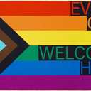 AnyDesign Rainbow Progress Gay Pride Day Doormat Everyone is Welcome Here Front Door Mat with Anti-Slip Rubber Back Rainbow Felt Floor Rug for LGBT Indoor Outdoor Kitchen Home Decor, 17 x 29 Inch