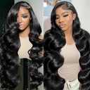 30 Inch 13x6 Lace Front Wigs Human Hair 220 Density Body Wave Lace Front Wigs Human Hair Brazilian Natural Black HD Lace Frontal Body Wave Wig Pre Plucked for Women