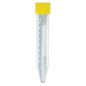 Globe Scientific 6293 Polypropylene General Purpose Centrifuge Tube with Attached Yellow Screw Cap, Sterile, 10mL Capacity (Case of 1000)