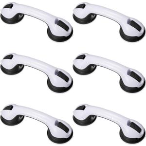 6 Pack 12 Inch Shower Grab Bars for Bathtubs and Showers Suction Cup Shower Handles for Seniors Elderly Handicap Safety Handrails Removable No Drilling Heavy Duty Bathroom Grips(Black)
