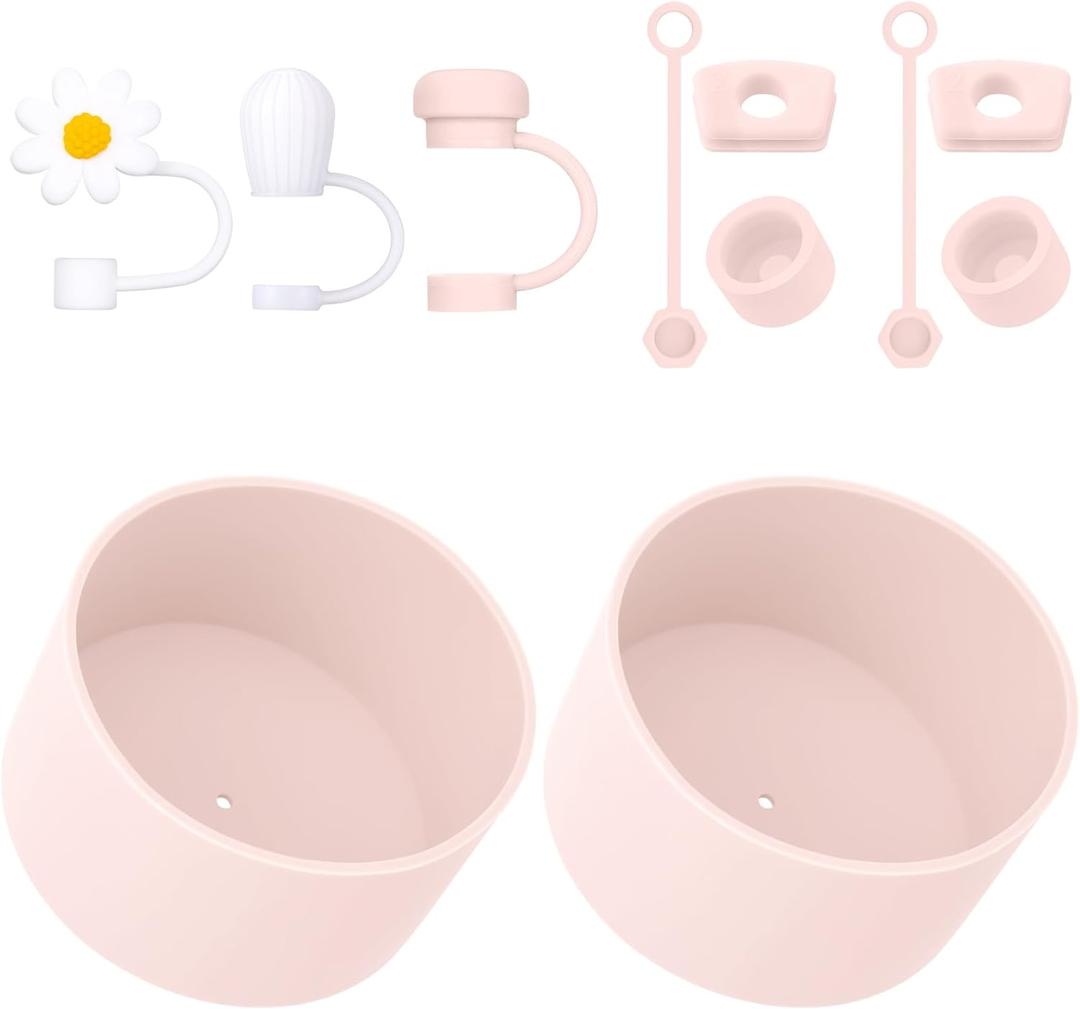 2 Sets of Spill Stoppers and 2PCS Silicone Boots with 3PCS Straw Covers for Stanley Quencher H2.0 20oz 30oz 40oz Rose Quartz