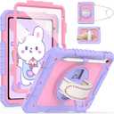 Cantis Case for iPad 11-inch (A16) 2025/ iPad 10th Generation 2022 (10.9 inch) with Screen Protector, 11th Case with 360 Degree Rotating Stand/Shoulder Strap/Pencil Holder, Light Purple+Pink