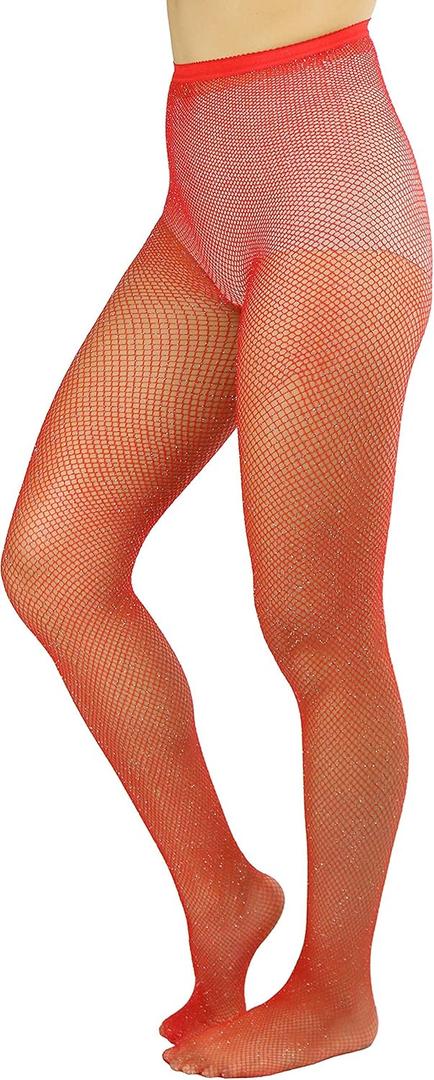 ToBeInStyle Women's Spandex Seamless Glittery Fishnet Pantyhose Tights Hosiery (Red)