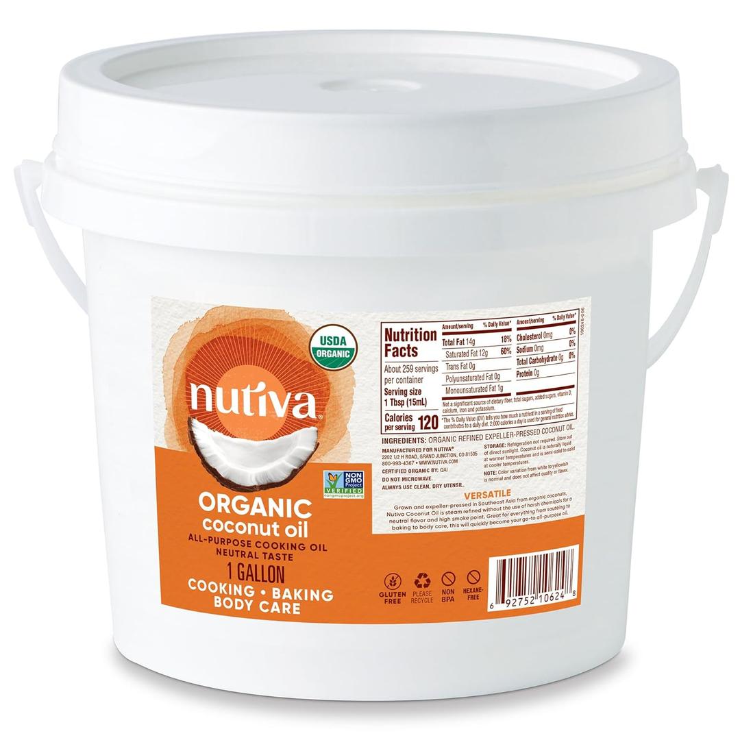 Nutiva Organic Steam Refined Oil, Coconut, 128 Fl Oz (EXP 12/01/27)