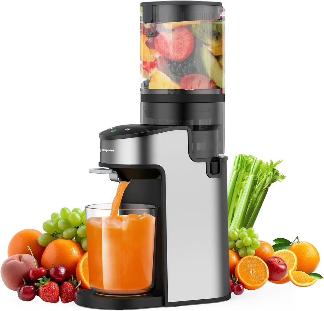 CFR637 Juicer Machines,400W Cold Press Juicer,4.9"Wide Feed Chute Slow Masticating Juicer for Whole Vegetables & Fruits,High Juice Yield,Easy to Clean,Advanced Touch Sensing Switch(Silver)