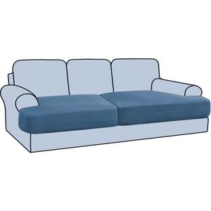 H.VERSAILTEX Stretch 2 Piece T Cushion Sofa Slipcovers Individually Sofa Cushion Covers for 2 Cushion Couch Sofa Seat Cushion Covers with Elastic Bands Featuring Thicker Jacquard Fabric, Dusty Blue