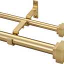 1 Inch Modern Double Window Curtain Rods,36-72 Inch Adjustable Telescoping Heavy Duty Stylish Drapery Rods Decorative Solid Square Allufer Finials for Dual Curtain Rod Window Treatment, Brushed Gold