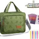 Bible Cover Case Deluxe with Gift Box - Water-Resistant Bible Cover Crossbody Bag for Large Print Bibles, Complete Study Kit with Bookmarks, Pens & Stickers, Green Butterfly