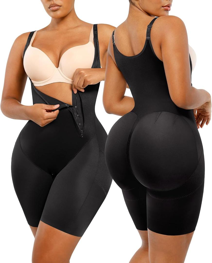 SHAPELLX Shapewear for Women Tummy Control Butt Lifting Bodysuit Fajas Colombianas Open Bust Body Shaper Compression Garment (Large, A1-black)