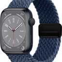 Magnetic Braided Loop Band Compatible with Apple Watch Series 11 10 42mm 9 8 7 6 5 4 40mm 41mm for Women Men, Stretchy Nylon Elastic Sport Strap for iWatch SE 1/2/3, Dark Blue