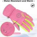 2 x 3 Sizes Kids Gloves, Snow & Ski Gloves for Boys & Girls, Winter Waterproof (M9-12 Years, Red)