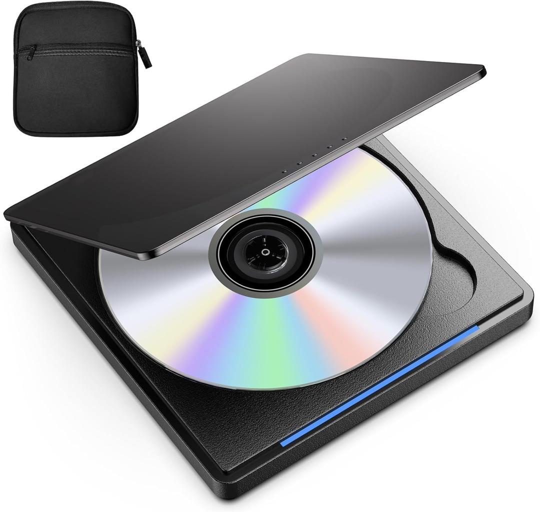External cd/dvd drive for laptop, CD Burner Clamshell Portable Reader Writer Optical disk Drive, Dvd player for Laptop +/-RW usb 3.0 with Carrying Case, External dvd drive for PC Windows Linux Mac