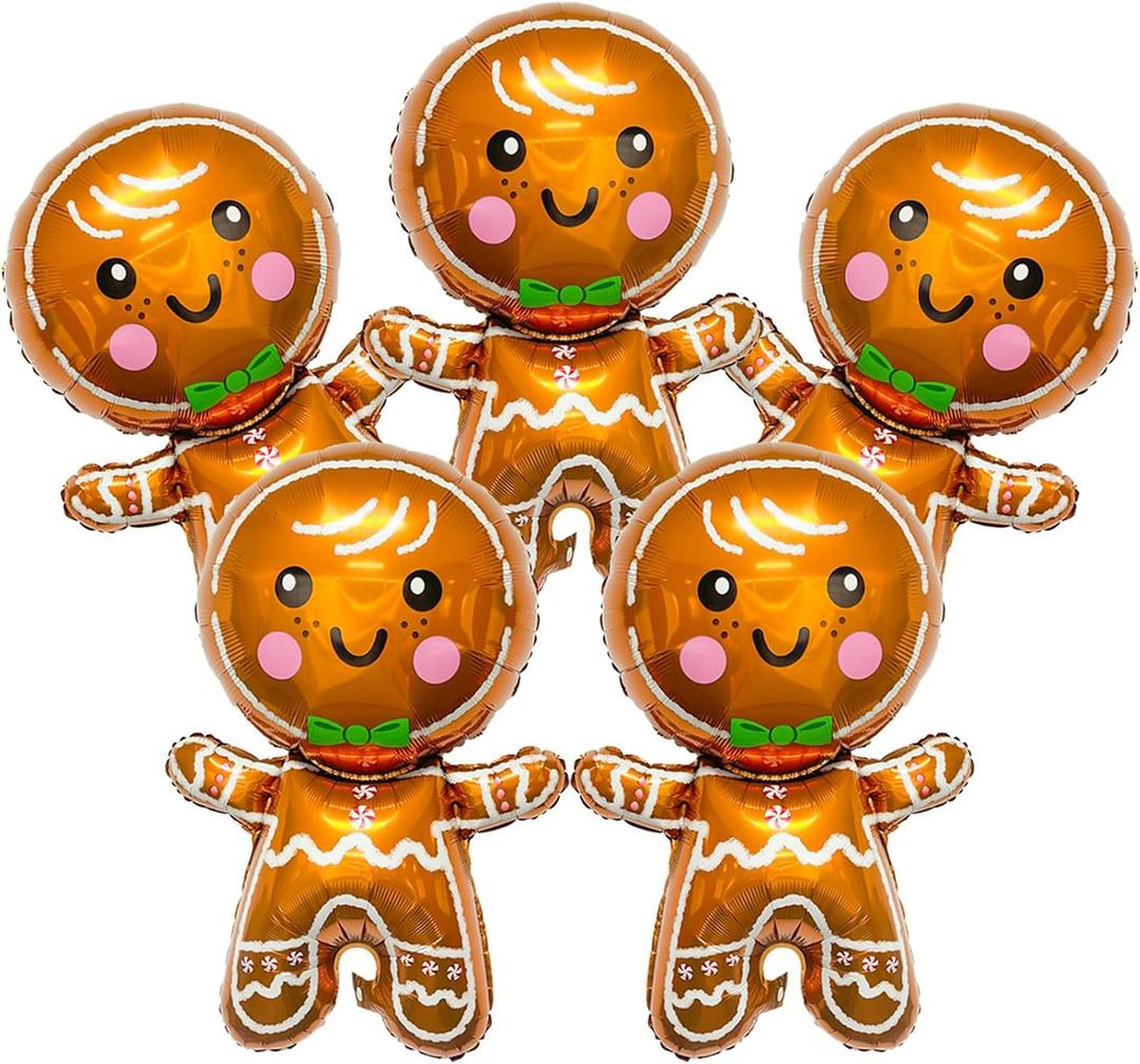 5Pcs Gingerbread Balloons - 31.4x20.8 Inch Gingerbreads Foil Balloon for Christmas Party Decorations - Christmas Balloons Gingerbread Party Decorations (Five)