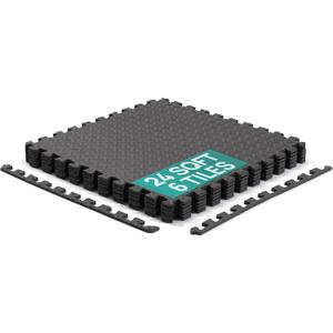 Yes4All 24SQFT-120SQFT Puzzle Exercise Mat for Home Gym, EVA Interlocking Foam Floor Tiles with Border for Workout Equipment (Black)