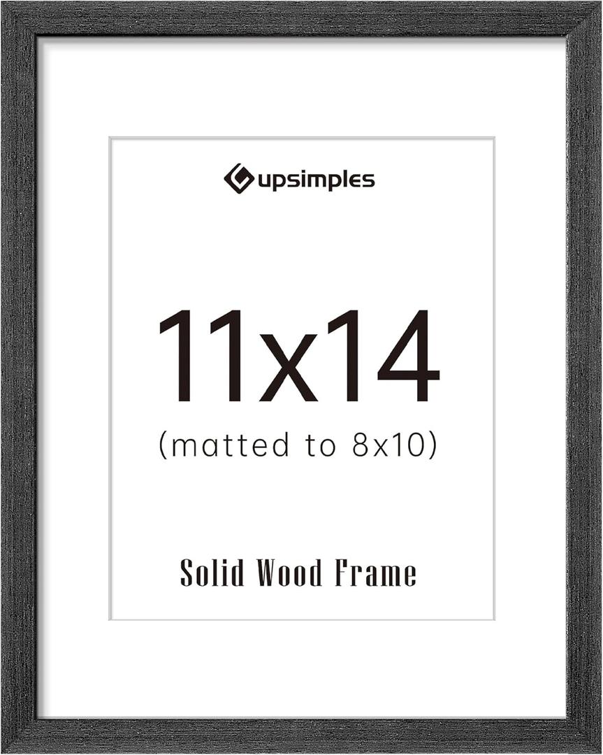 upsimples 11x14 Picture Frame, Natural Solid Wooden Picture Frames, Display 8x10 with Mat or 11 x 14 Without, Vertical or Horizontal Wall Hanging, 1 Pack