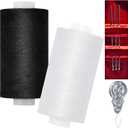 All Purpose Sewing Thread-2 Spools of Hand Polyester Sewing Thread with 3needles 1 Needle Threader for Sewing Machine for Hand and Machine Sewing(White and Black, 2 spools)