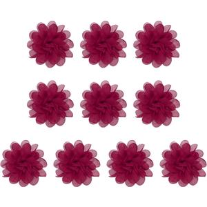 PATIKIL 3.9" Chiffon Flowers, 10 Pcs Mesh Fabric Flowers Sewing Fabric Appliques Headband Embellishments for DIY Craft Wedding Decor, Burgundy