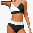 Girls Swimsuit V Neck Bikini Set Color Block with Cover Up 3Pcs Bathing Suits, 11-12Y