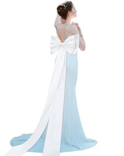 Chuarry Extra Long 67" Satin Bow for Christmas Tree, Detachable Train Removable Sweep Train Waist Sash Belt for Dress(White, Satin Style)