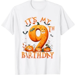 Boo It's My 9th Birthday Halloween Pumpkin 9 Years Old T-Shirt, Medium 