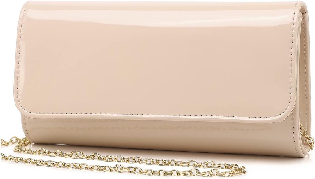Patent Leather Envelope Clutch Womens Evening Handbag Stylish Shoulder Bag Purse for Christmas Wedding Party Prom (Nude)