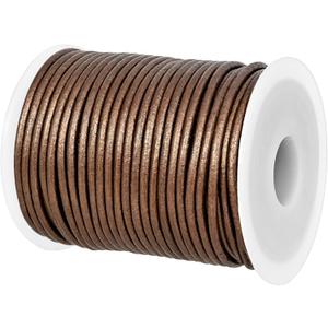 GENIQUE Real/Genuine Round Leather String Cord for Necklace, Bracelets, Jewelry, Kumihimo Braiding, DIY Projects (20 Metres) (2mm, Kansa)