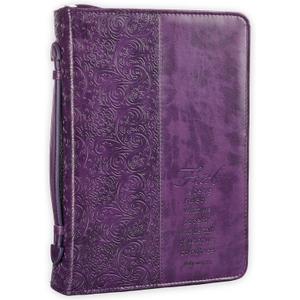 Christian Art Gifts Women's Fashion Bible Cover Faith Hebrews 11:1, Purple Paisley Faux Leather, Large
