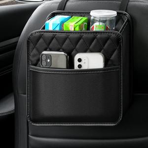 Car Back Seat Organizer, Hanging PU Leather Car Storage Bag, Compatible with Most Vehicles Interior Accessories Organizer (Black(1Pack))