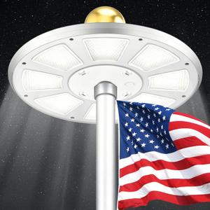 PPQ Premium Ivory Flag Light - Solar Powered, 136 LED, 10000h Lifespan for 15-25 Ft Poles, Waterproof, Auto On/Off Dusk to Dawn