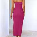 ZESICA Women's 2025 Summer Strapless Bodycon Midi Dress Off Shoulder Sleeveless Side Slit Tube Long Club Party Dresses (Purple, S)