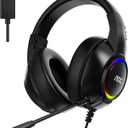 AOC Gaming Headset, Black Wired Gaming Headphones with 50mm Drivers, RGB USB Corded Headphone for PC/Laptops, Over Ear Headset with Mic for PS4/PS5/NS Switch(Docked Mode), ACG2510