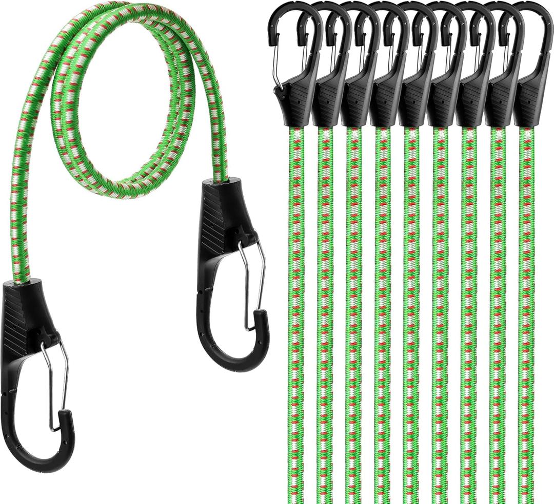HORUSDY 10-Piece Heavy Duty Bungee Cords with Metal Hooks, 40 Elastic Bungee Straps for Outdoor, Camping, Garage Storage, and Kayaking