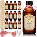 12 Pack 2 Ounce Amber Glass Bottle with Lids Vanilla Extract Homemade Brown Bottle 2 oz and 12Pcs Vanilla Extract Stickers for Syrup Gift Glass