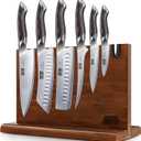 HOSHANHO 7 Pieces Kitchen Knife Set, Japanese High Carbon Stainless Steel Magnetic Knife Block Set, Ultra Sharp Chef Knives Sets with Ergonomic Pakkawood Handle