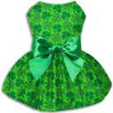 St. Patrick's Day Dog Dress, Green Shamrock Clover Puppy Skirt with Bowknot, Soft Breathable Pet Clothes for Small Medium Dogs & Cats, Cute Irish Holiday Outfit Apparel & Costume (Large)
