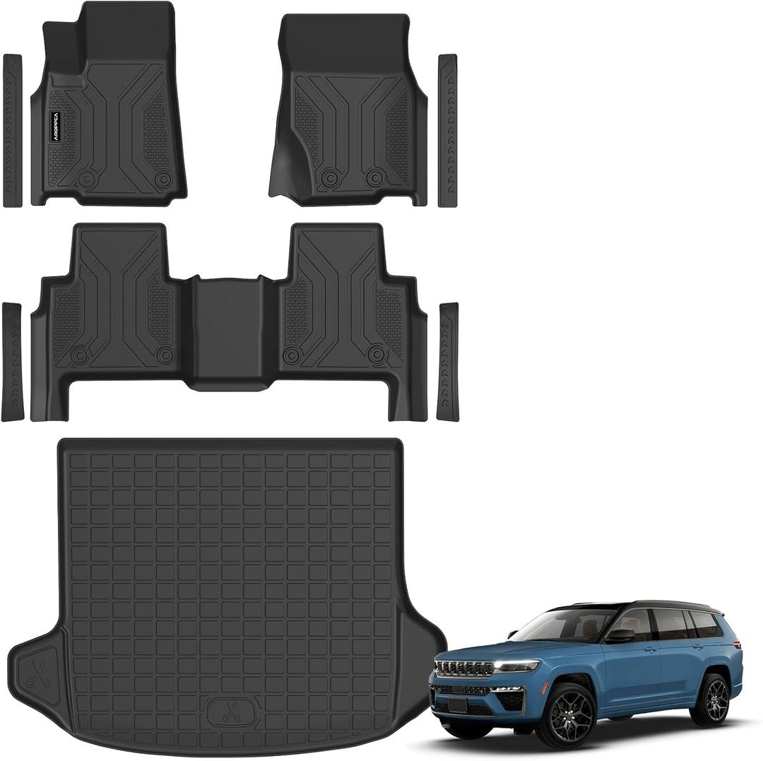 All Weather Floor Mats Cargo Liner with Backrest Mat for 2022-2025 2026 Jeep Grand Cherokee (WL & 4xe, Not WK2 or WL75) 5-Seater, TPE Mats with Door Sill Protectors for Grand Cherokee Accessories