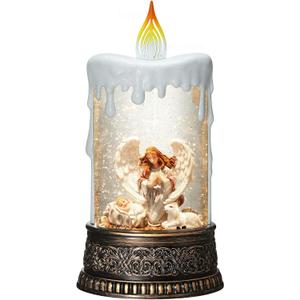 Nativity Snow Globe Candle Christmas Decorations Gifts Auto Snowfall Glitter Music Collection Angel Nativity Scene with 6H Timer USB/Battery Powered 9.7 inch