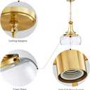 WUZUPS Chandelier Rustic Farmhouse Industrial Round Ceiling Pendant LED Light Fixture with Clear Glass Shades for Dining Room Kitchen Island Foyer Entryway, H 17" x W 13.4", E26 Base, Brushed Gold