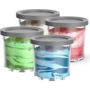Containers Replacement for Ninja Creami Pints and Lids - 4 Pack,16oz Ice Creamy Containers Cups Jars Canisters Set Compatible with NC299AMZ & NC300s Series Ice Cream Maker- 4 Pack Grey (16oz- 4 pack grey)