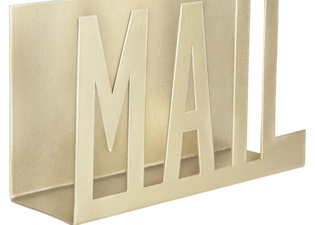 MyGift Modern Brass Metal Mail Holder Countertop Organizer with Cutout Mail Lettering Design, Office Desktop Envelope and Document Storage Rack