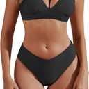 fatty tiger High Cut Bikini Sets for Women Deep V Neck Criss Cross Back Two Piece Swimsuit Cheeky High Waist Bathing Suit (Black, M)